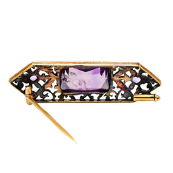 Broche Épingle en or jaune, argent et améthystes - Castafiore