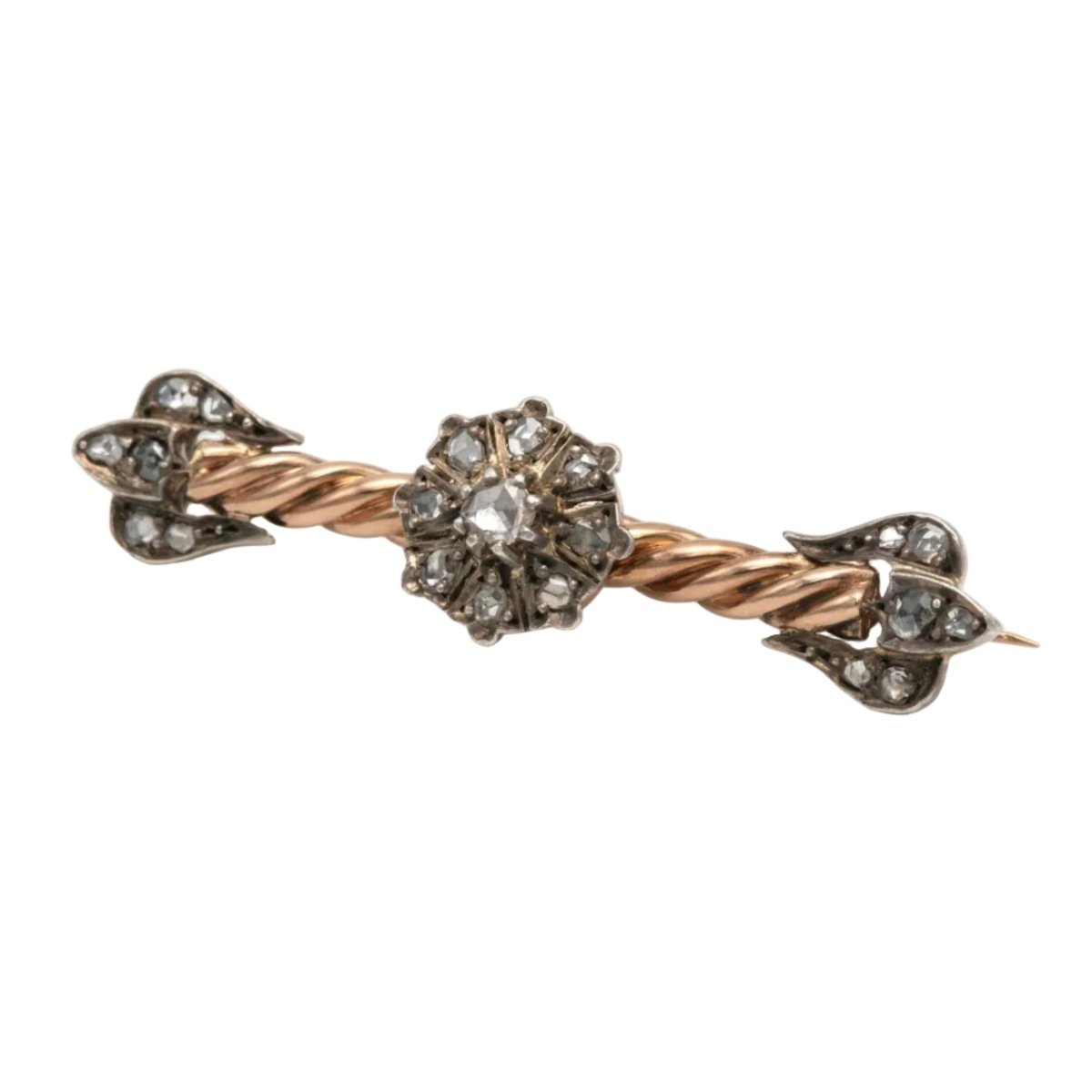 Broche Épingle en or jaune, argent et diamants - Castafiore