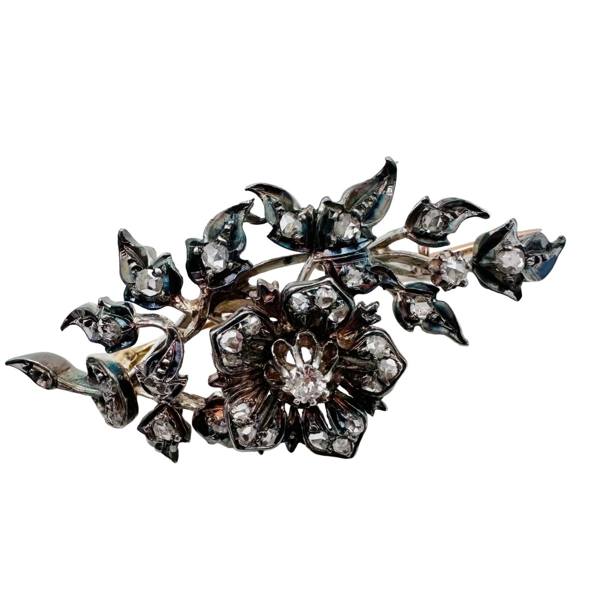 Broche Épingle en or jaune, argent et diamants - Castafiore