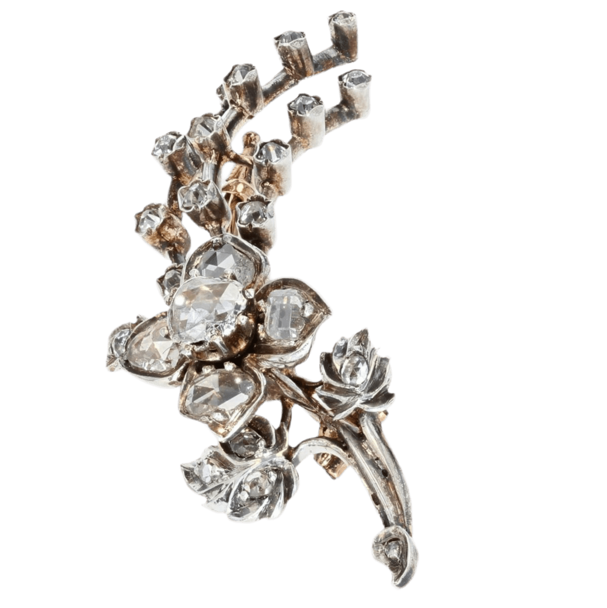 Broche Épingle en or jaune, argent et diamants - Castafiore