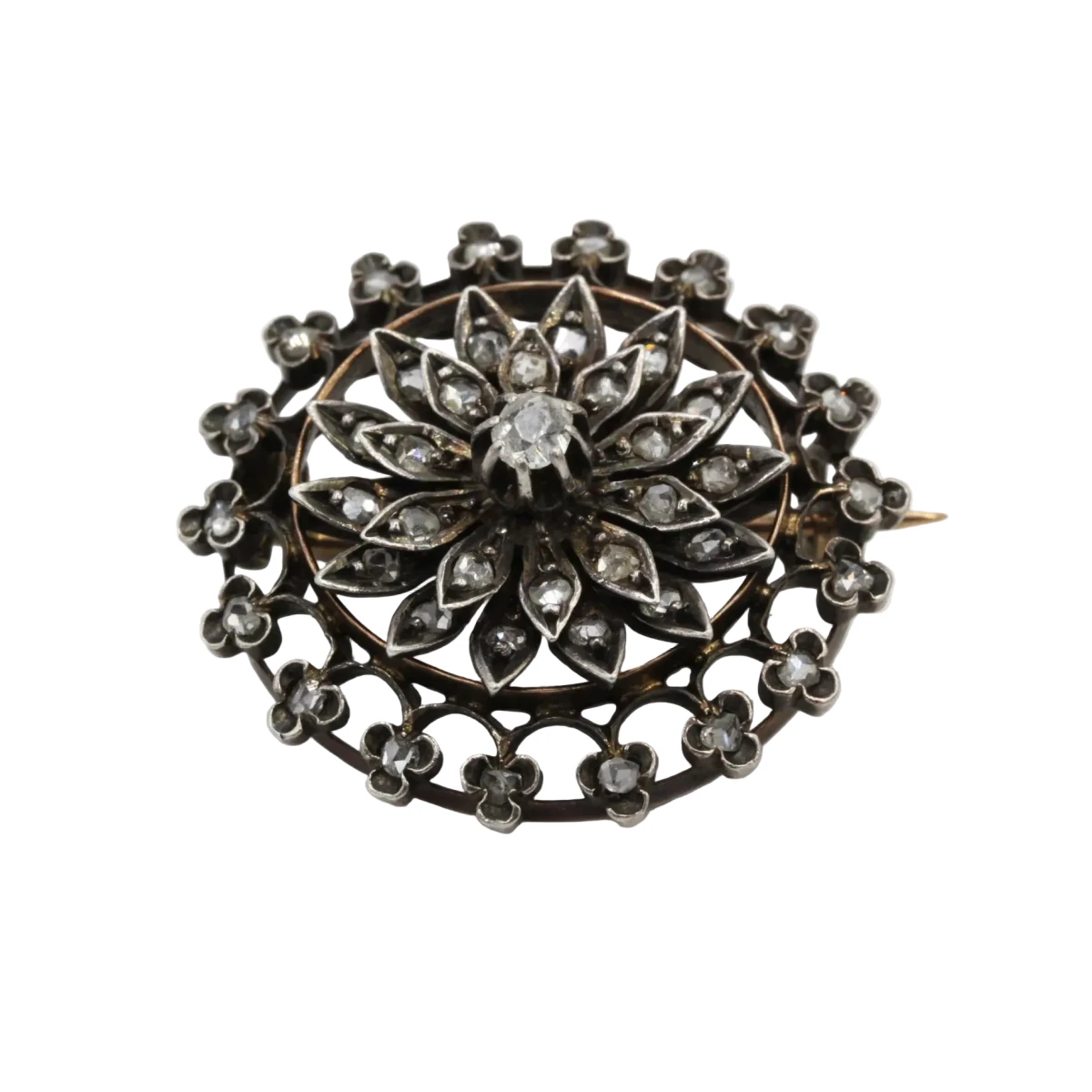 Broche Épingle en or jaune, argent et diamants - Castafiore