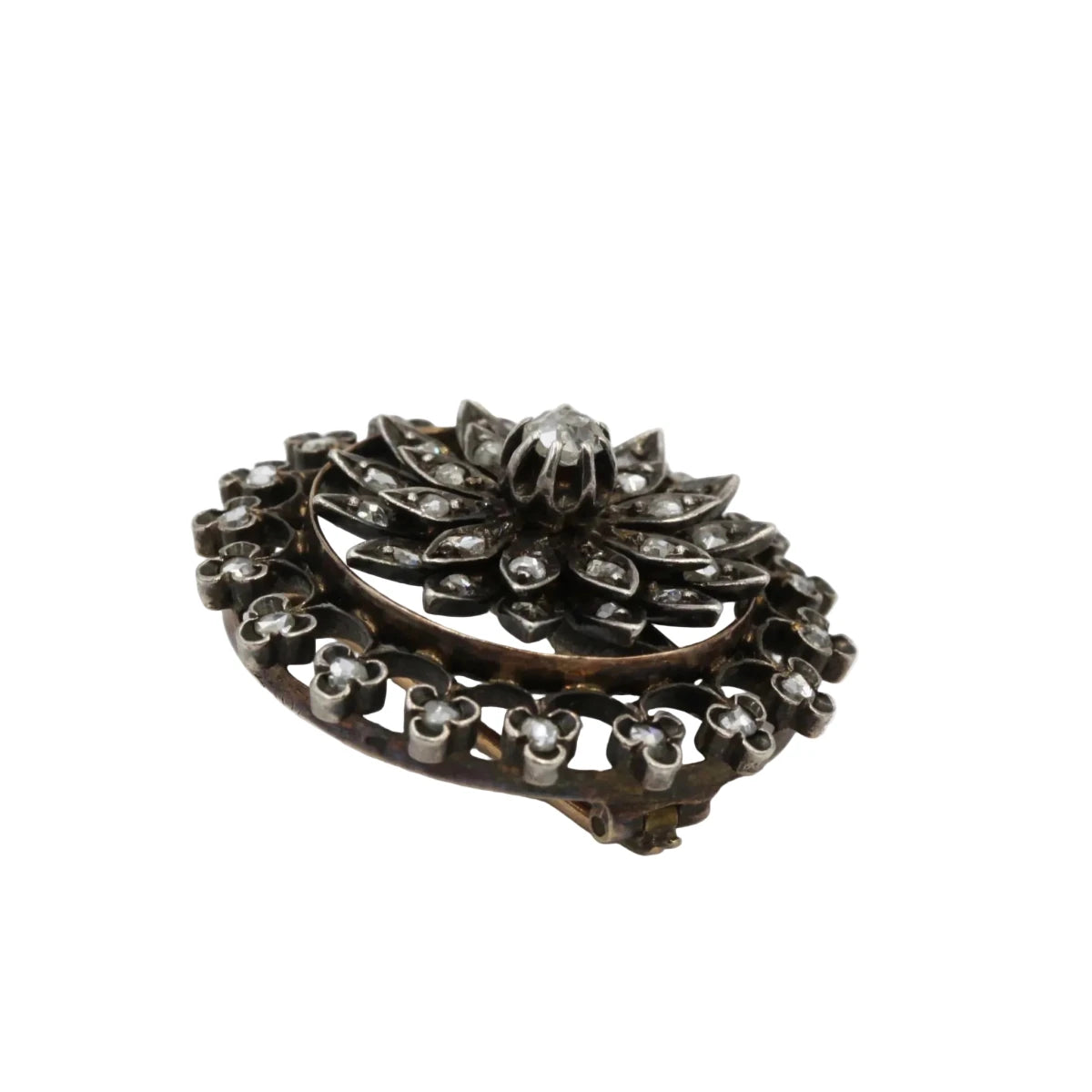 Broche Épingle en or jaune, argent et diamants - Castafiore