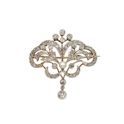 Broche Épingle en or jaune, argent, perle et diamants - Castafiore