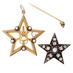 Broche Épingle en or jaune, argent, perles et diamants - Castafiore