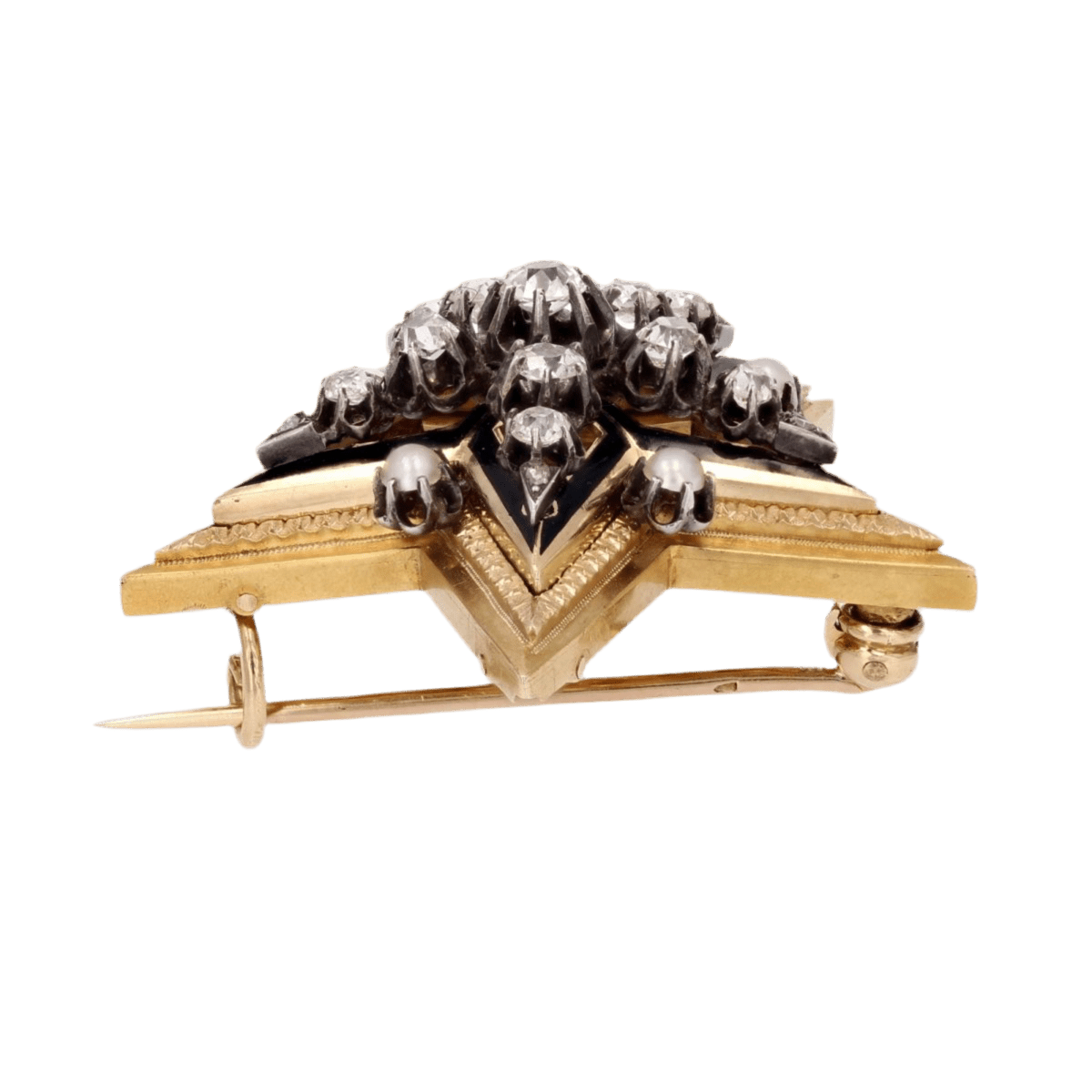 Broche Épingle en or jaune, argent, perles et diamants - Castafiore