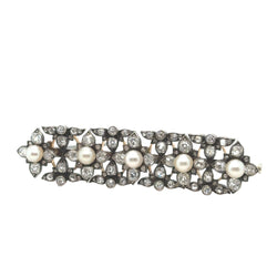 Broche Épingle en or jaune, argent, perles et diamants - Castafiore