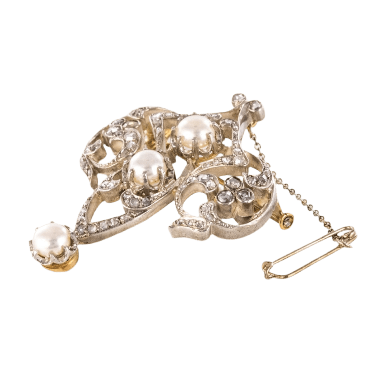 Broche Épingle en or jaune, argent, perles et diamants - Castafiore