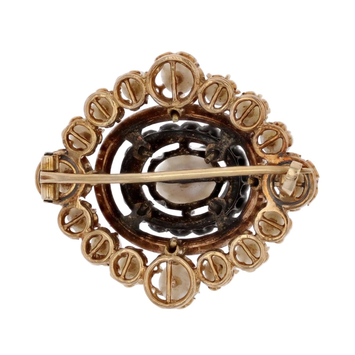 Broche Épingle en or jaune, argent, perles et diamants - Castafiore