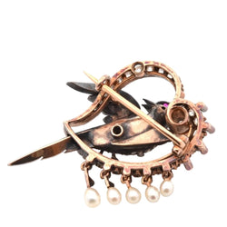 Broche Épingle en or jaune, argent, perles, rubis et diamants - Castafiore