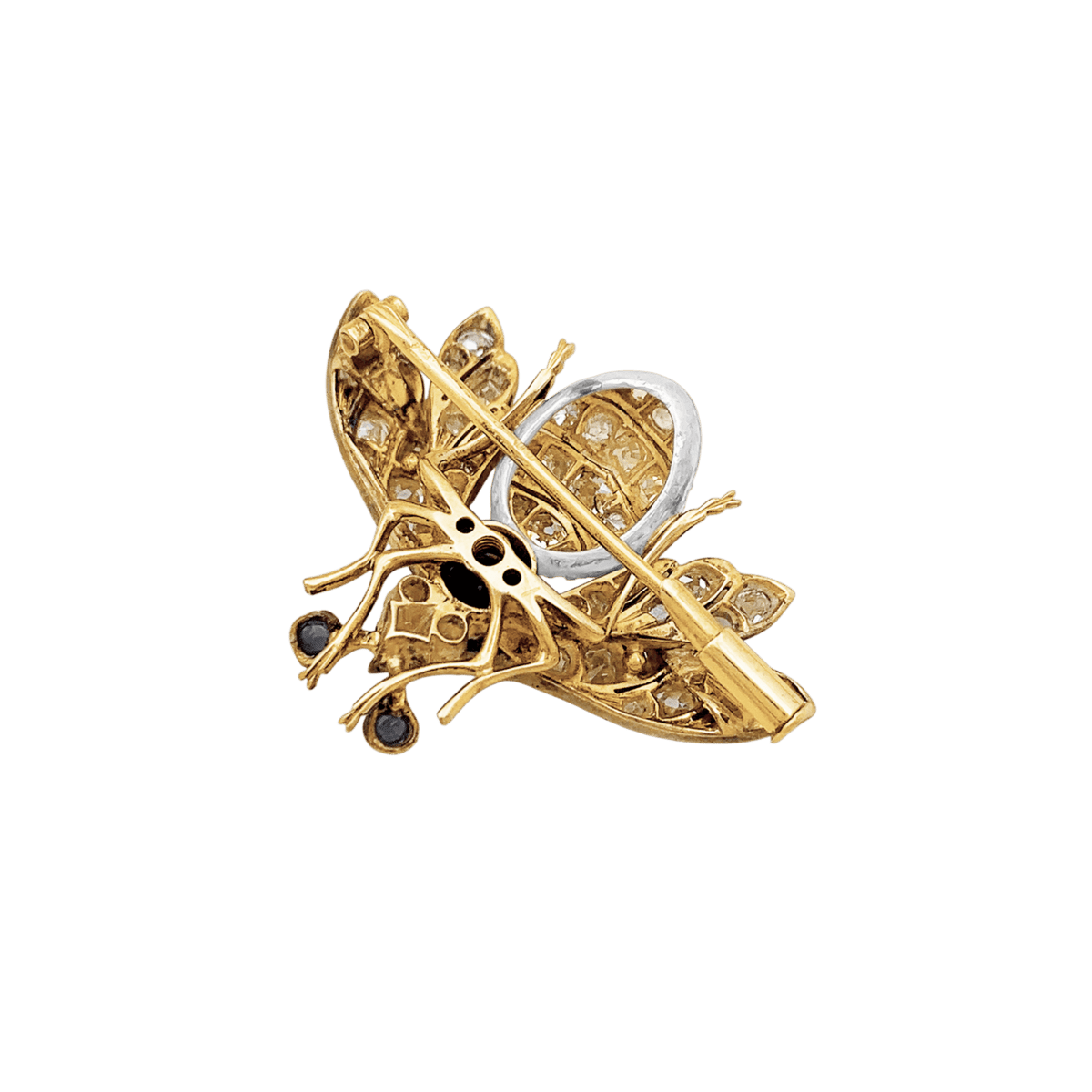 Broche Épingle en or jaune, argent, saphirs et diamants - Castafiore