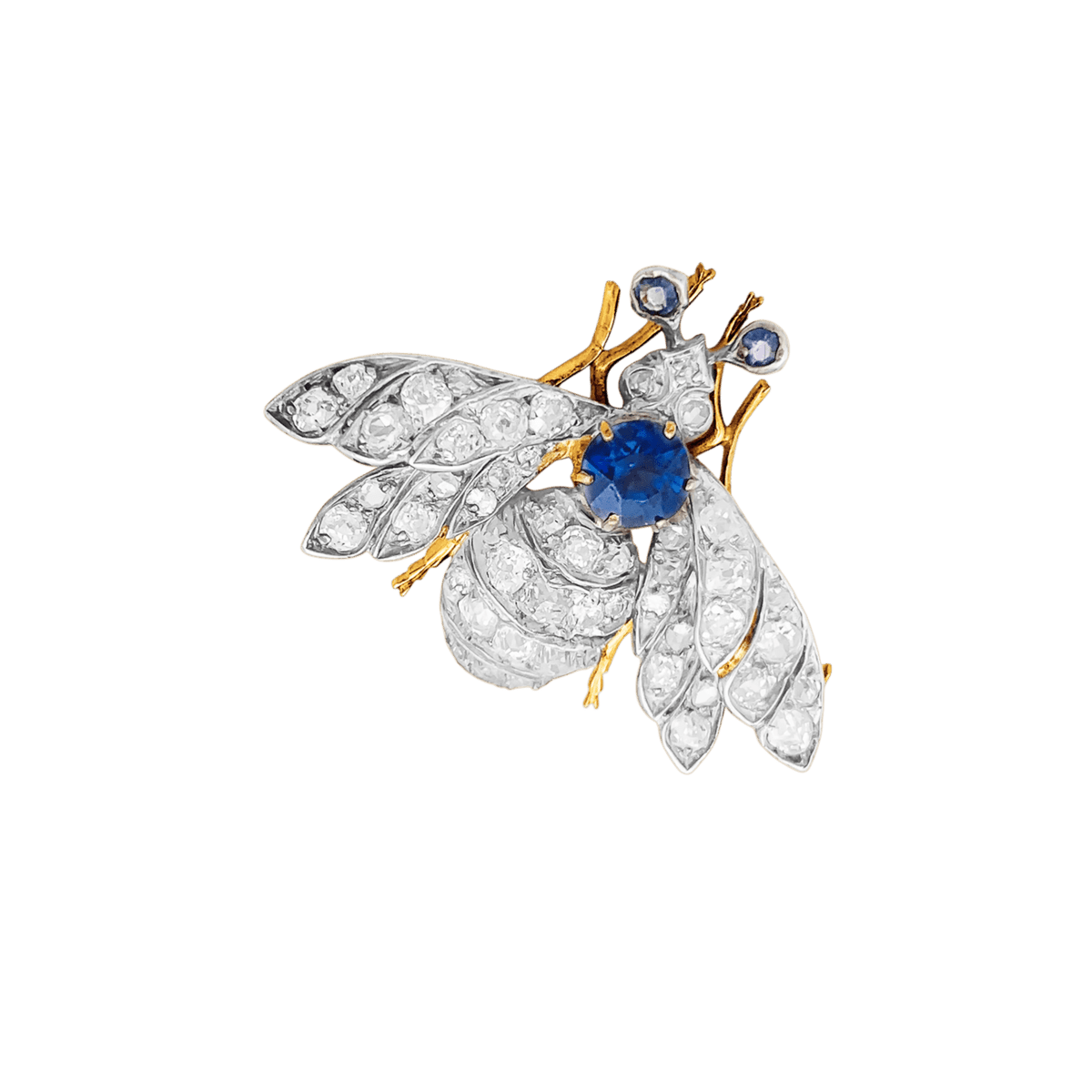 Broche Épingle en or jaune, argent, saphirs et diamants - Castafiore