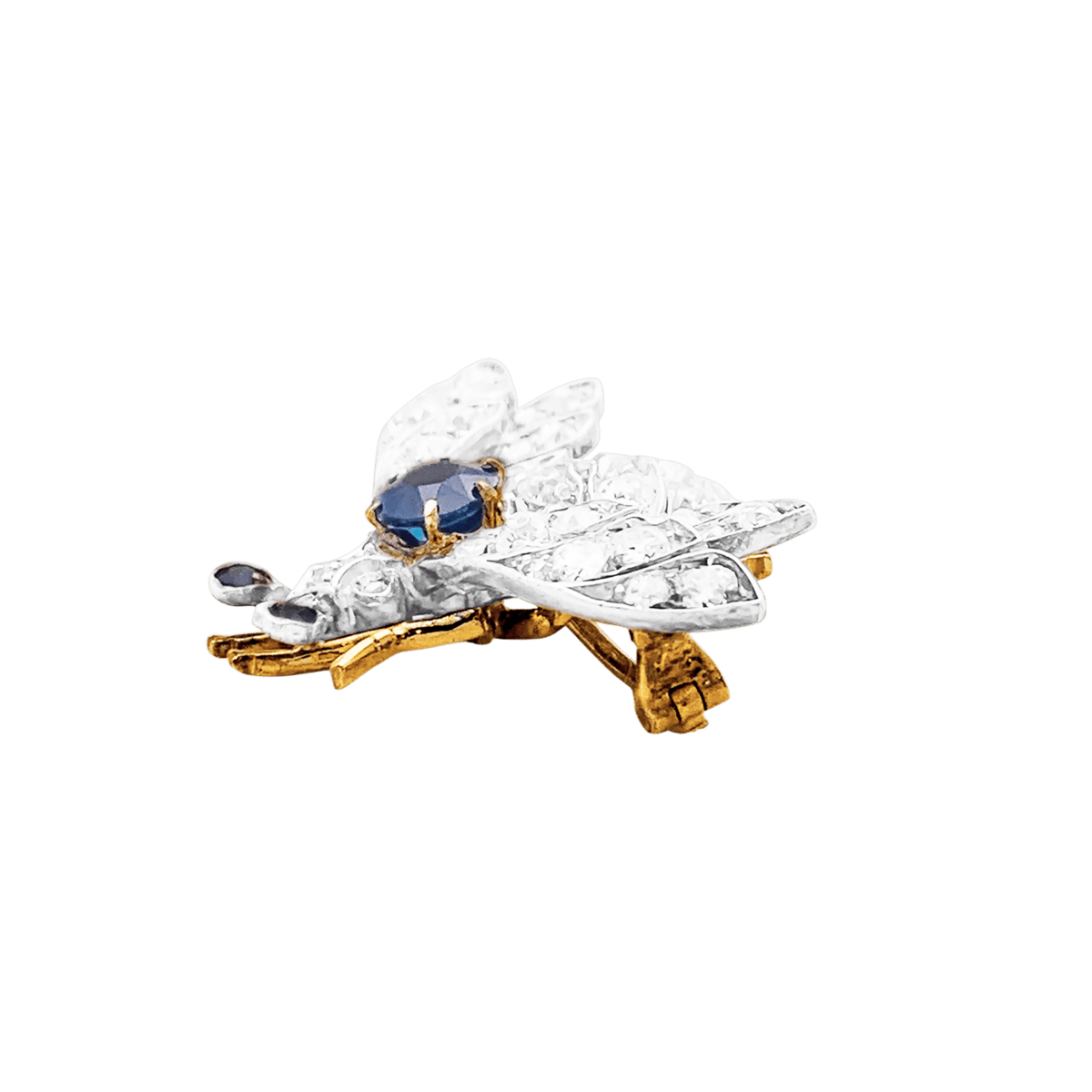 Broche Épingle en or jaune, argent, saphirs et diamants - Castafiore