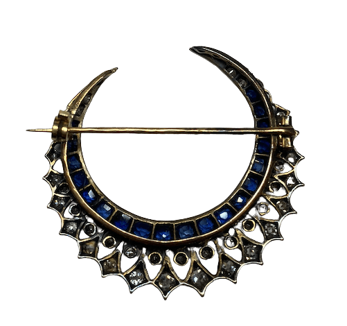 Broche Épingle en or jaune, argent, saphirs et diamants - Castafiore