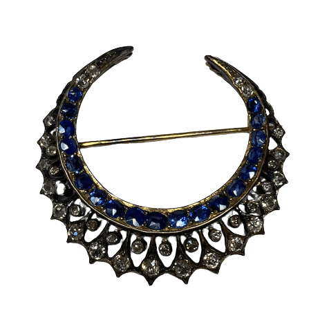 Broche Épingle en or jaune, argent, saphirs et diamants - Castafiore