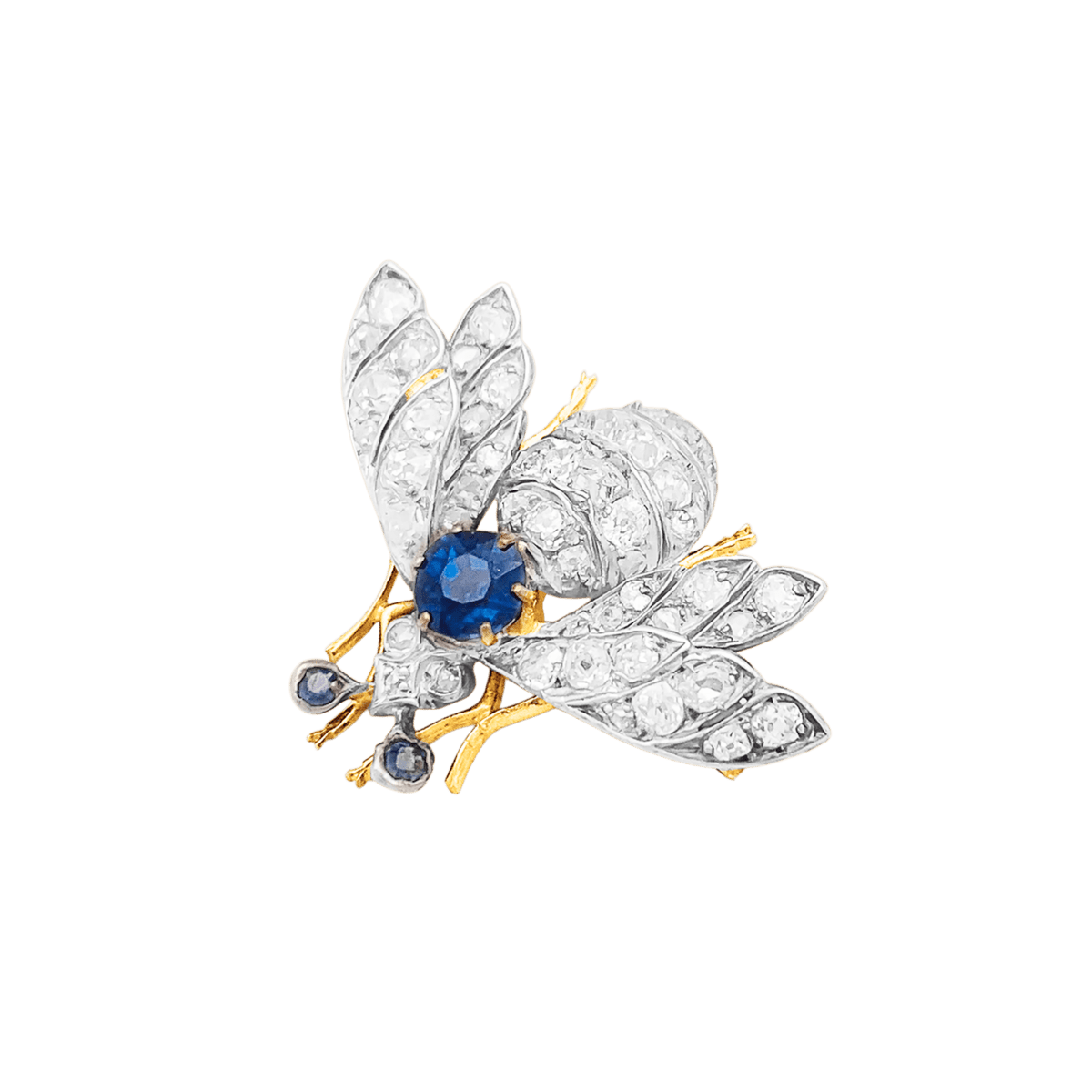 Broche Épingle en or jaune, argent, saphirs et diamants - Castafiore