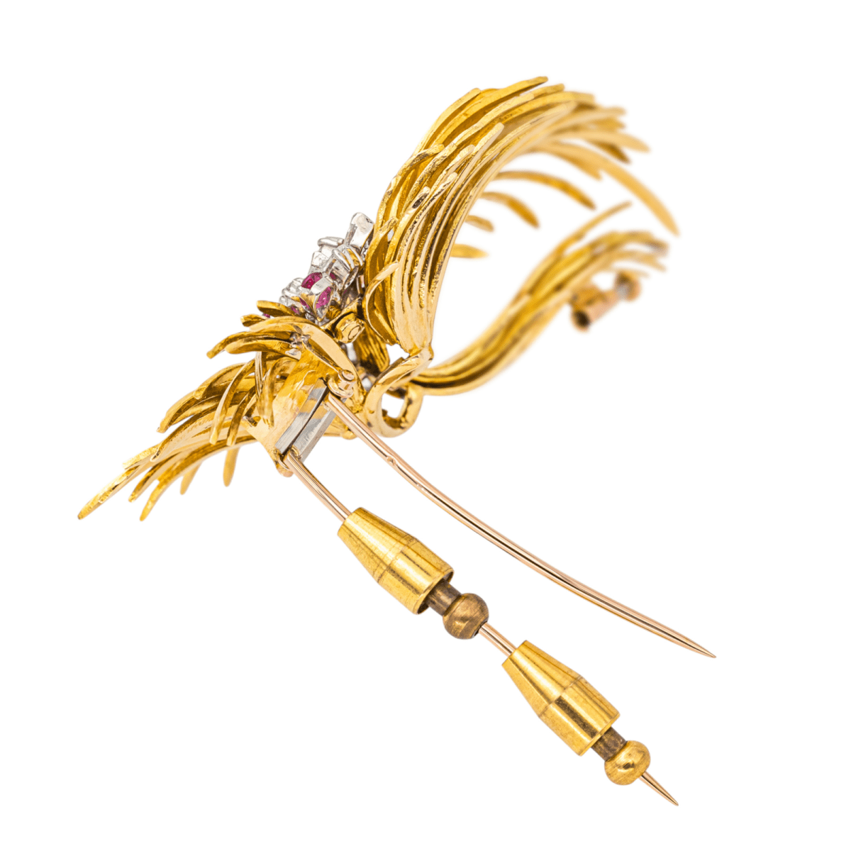 Broche Épingle en or jaune, blanc, or rose, rybis et diamants - Castafiore