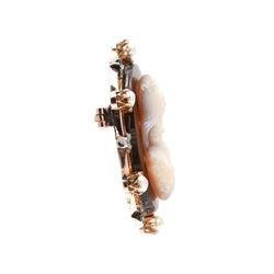 Broche Épingle en or jaune, camée, perles et diamants - Castafiore