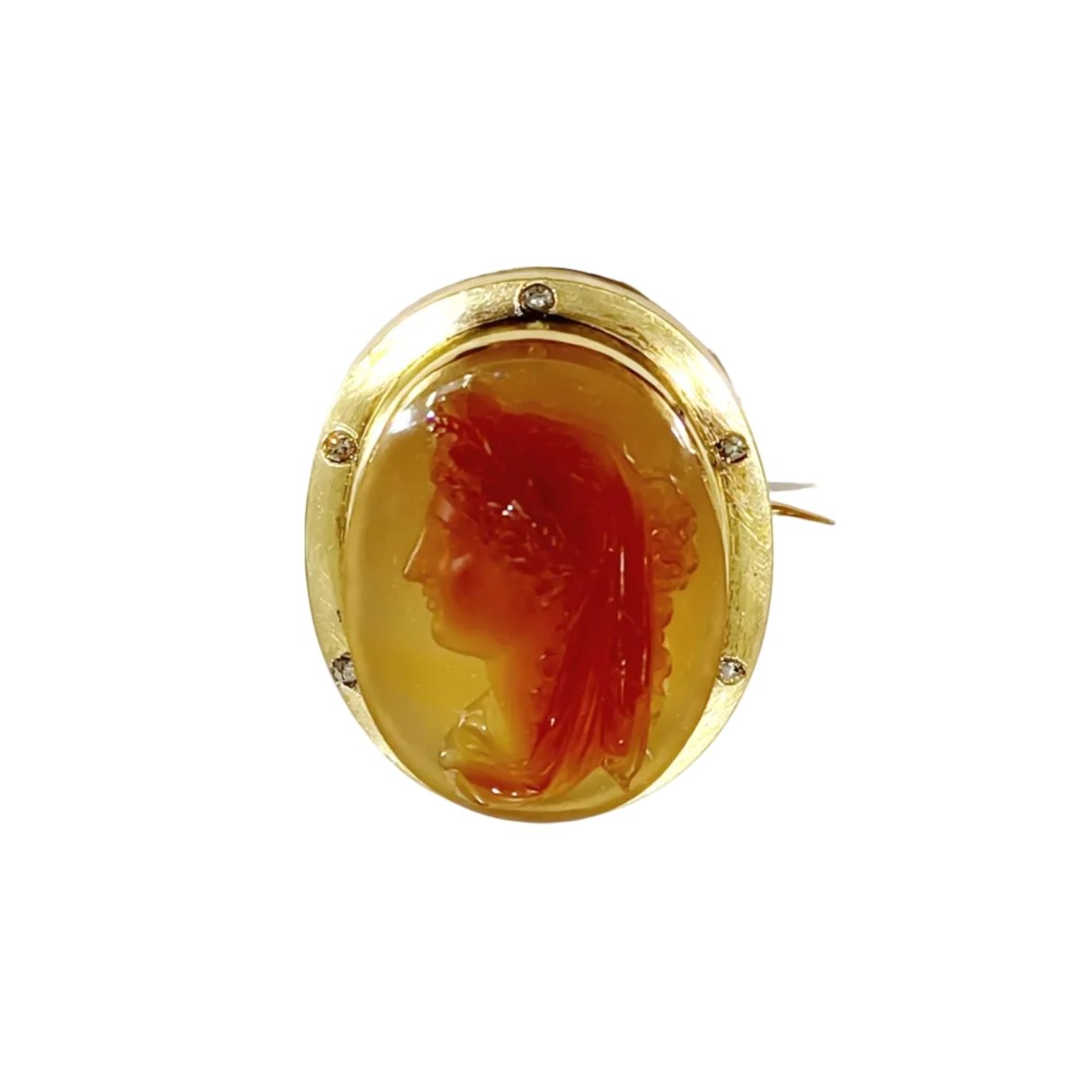 Broche Épingle en or jaune, cornaline et diamants - Castafiore