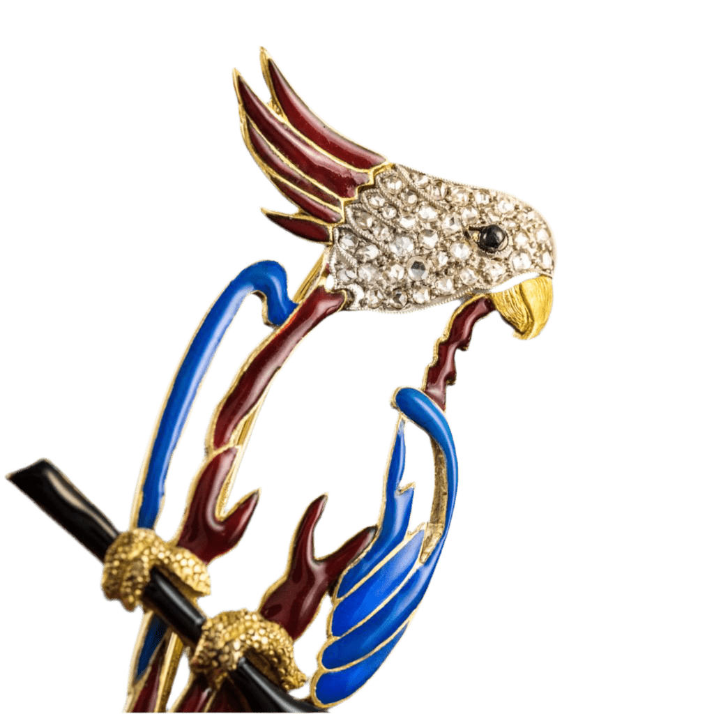 Broche Épingle en or jaune, émail et diamants - Castafiore