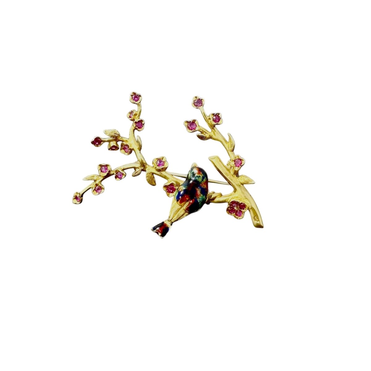 Broche Épingle en or jaune, émail et rubis - Castafiore