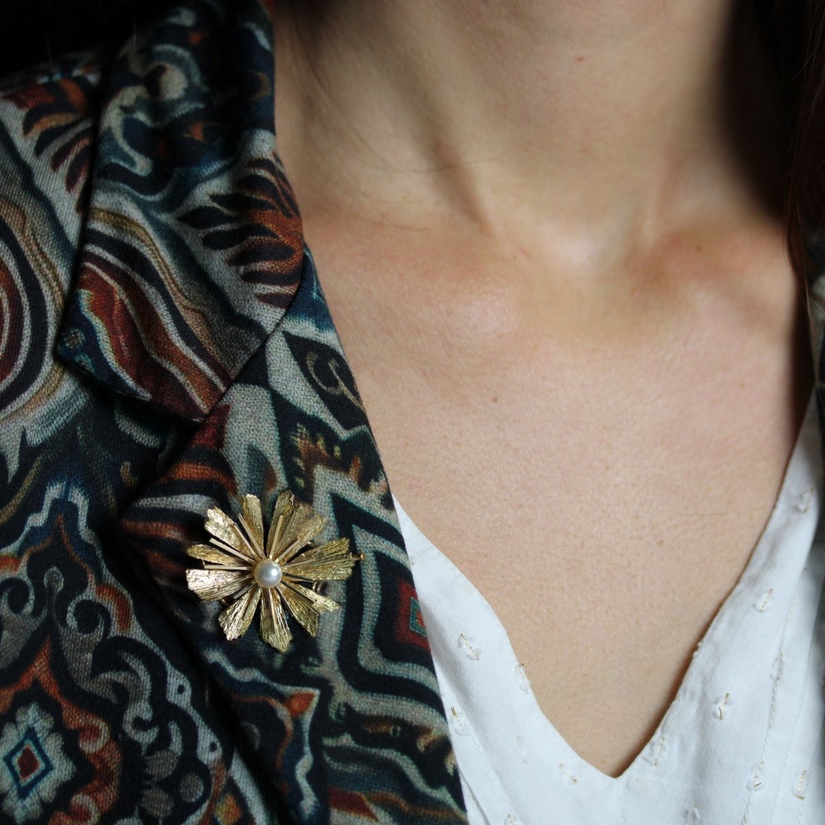 Broche Épingle en or jaune et perle - Castafiore