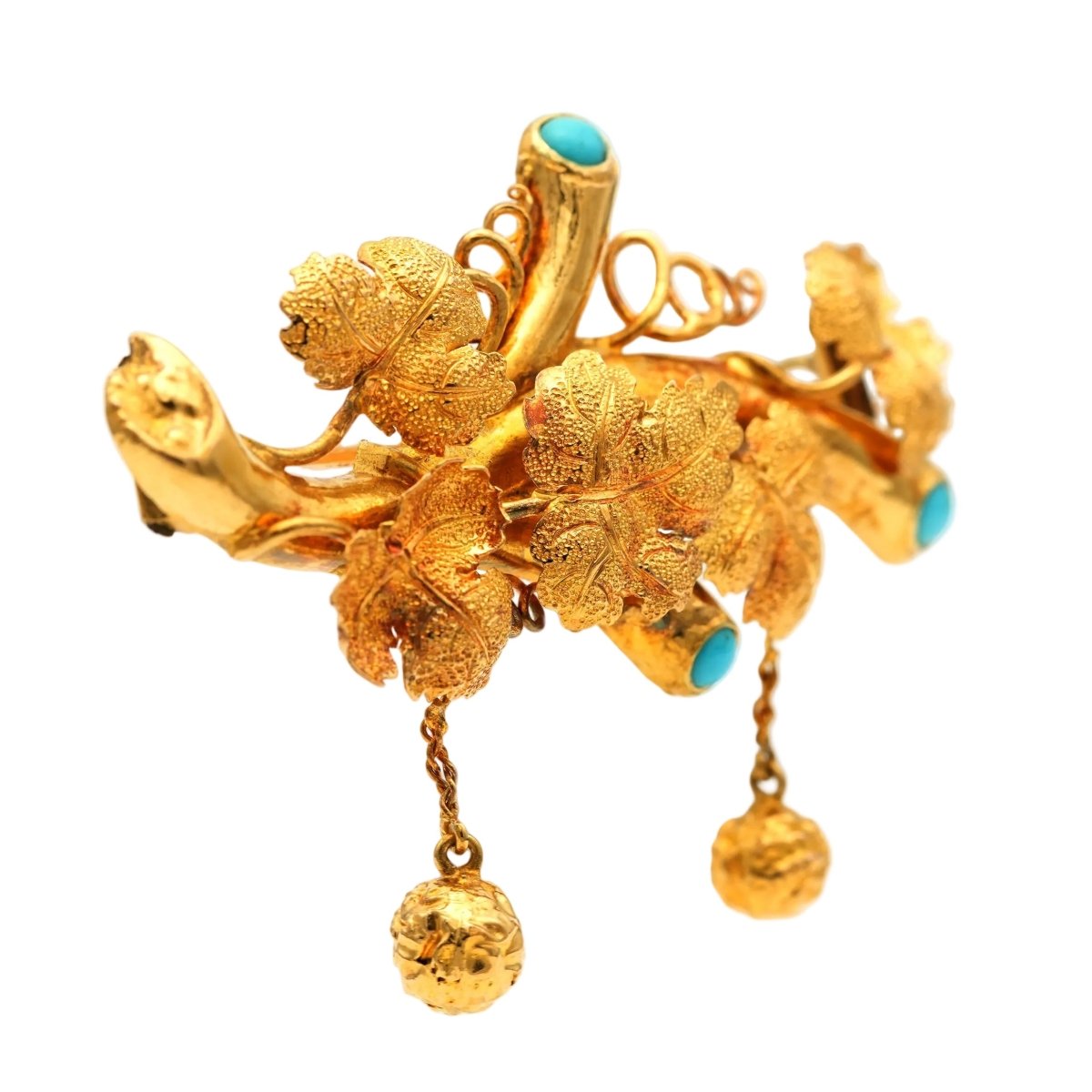 Broche Épingle en or jaune et turquoises - Castafiore