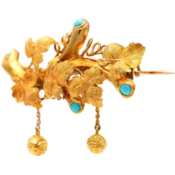 Broche Épingle en or jaune et turquoises - Castafiore