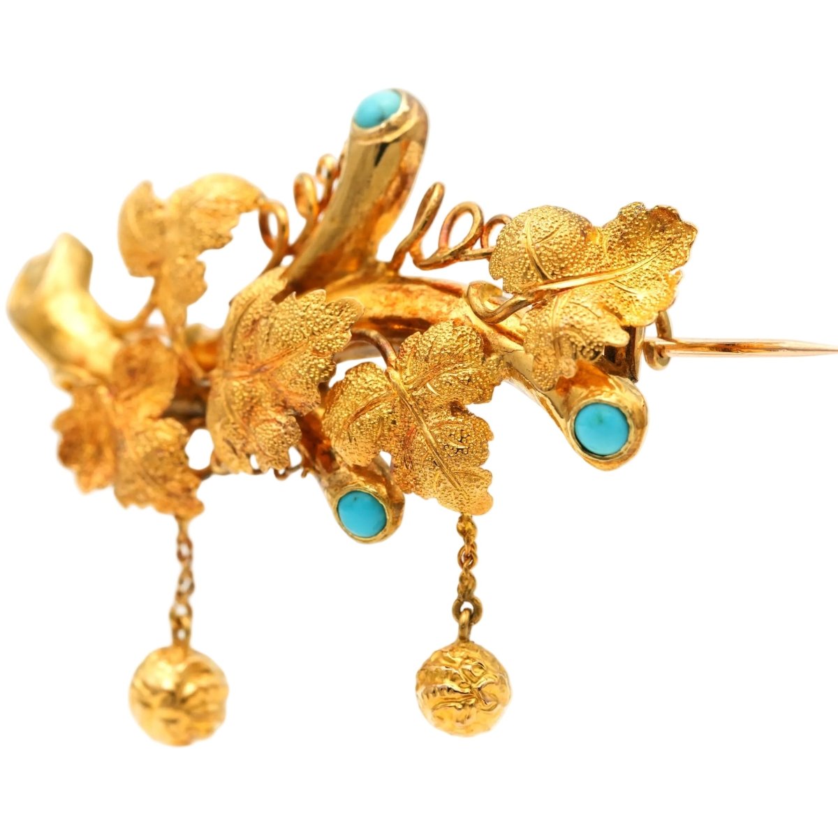 Broche Épingle en or jaune et turquoises - Castafiore