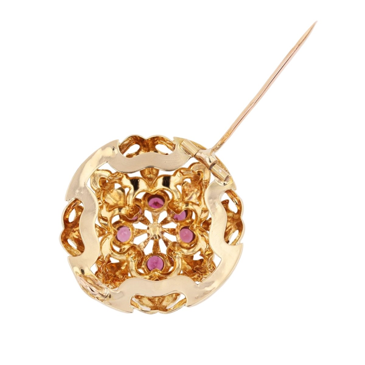 Broche Épingle en or jaune, grenats et perle - Castafiore