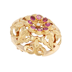 Broche Épingle en or jaune, grenats et perle - Castafiore