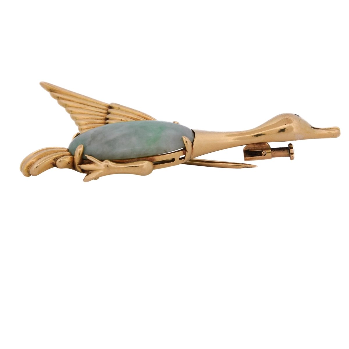 Broche Épingle en or jaune, jade et rubis - Castafiore
