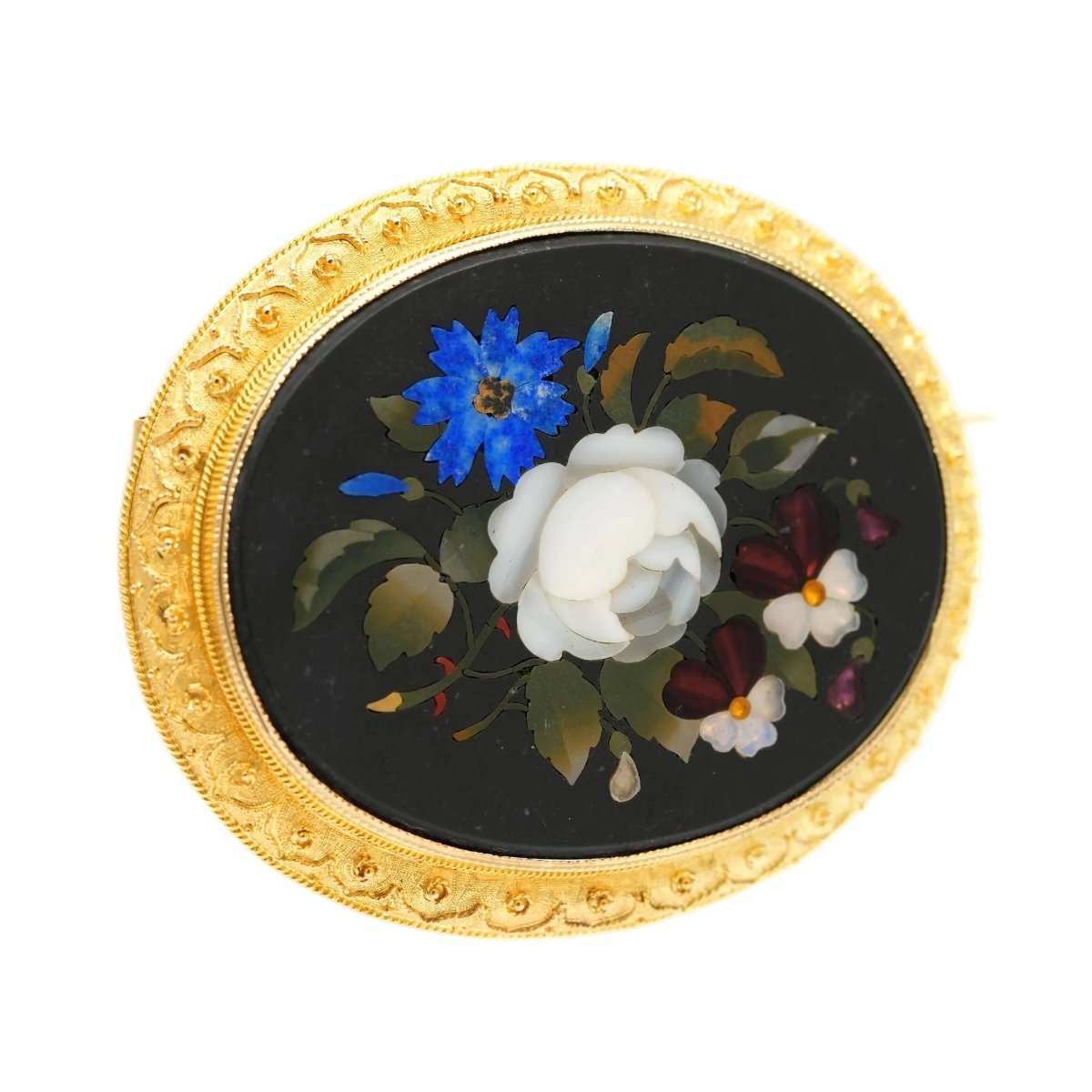 Broche Épingle en or jaune, jaspe, lapis-lazuli, nacre et opale - Castafiore
