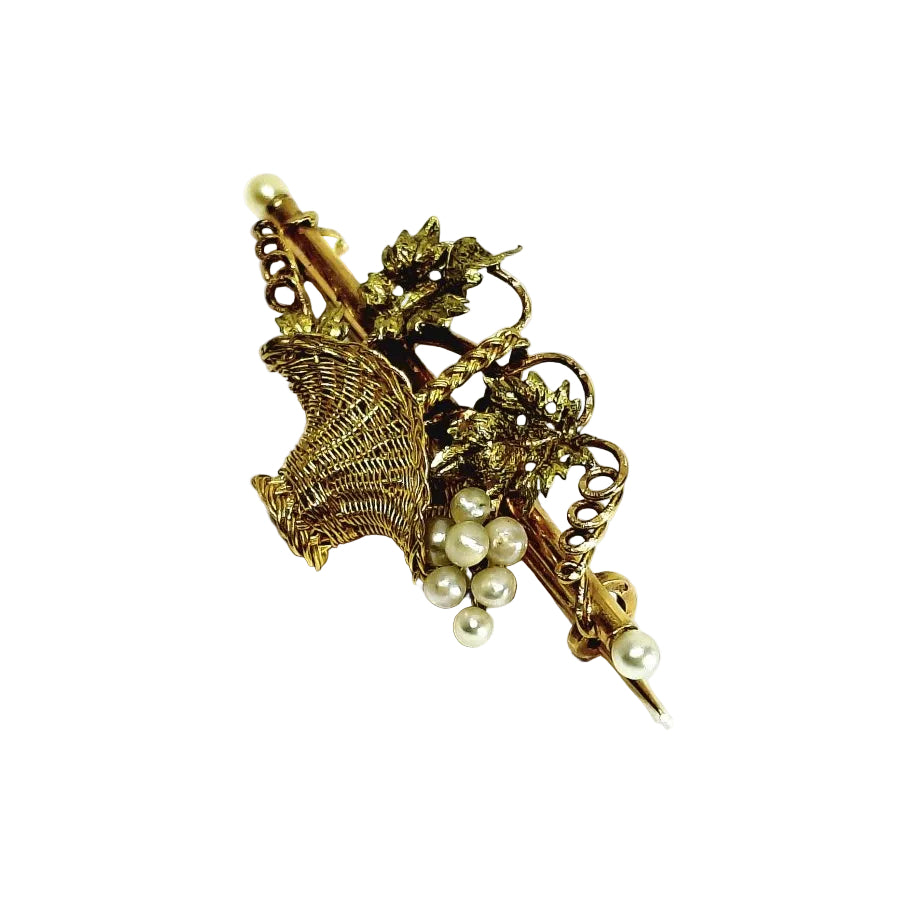 Broche Épingle en or jaune, or rose et perles - Castafiore