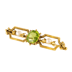 Broche Épingle en or jaune, péridot et perles - Castafiore
