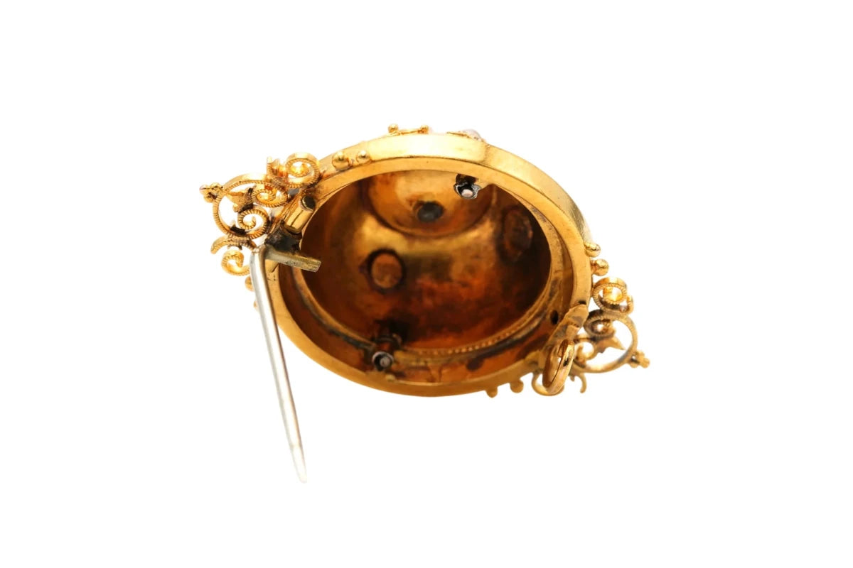 Broche Épingle en or jaune, perles et diamant - Castafiore