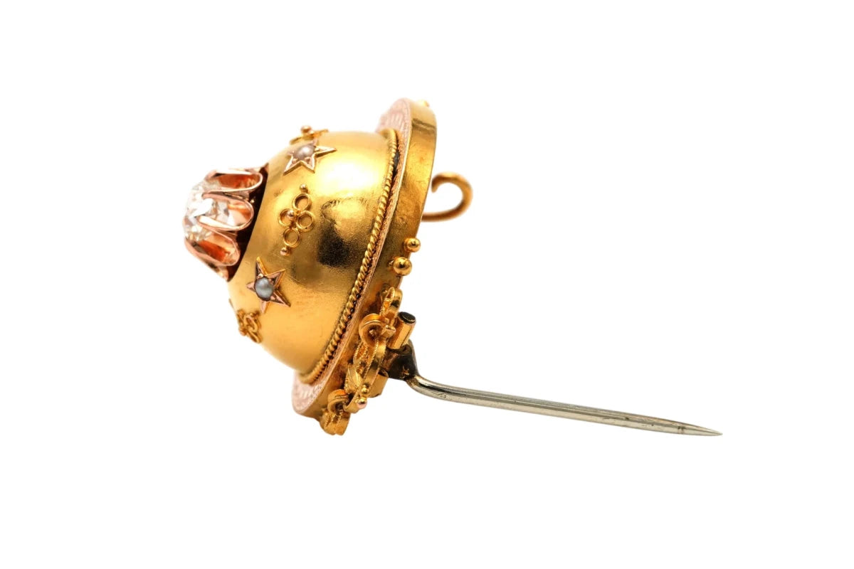 Broche Épingle en or jaune, perles et diamant - Castafiore
