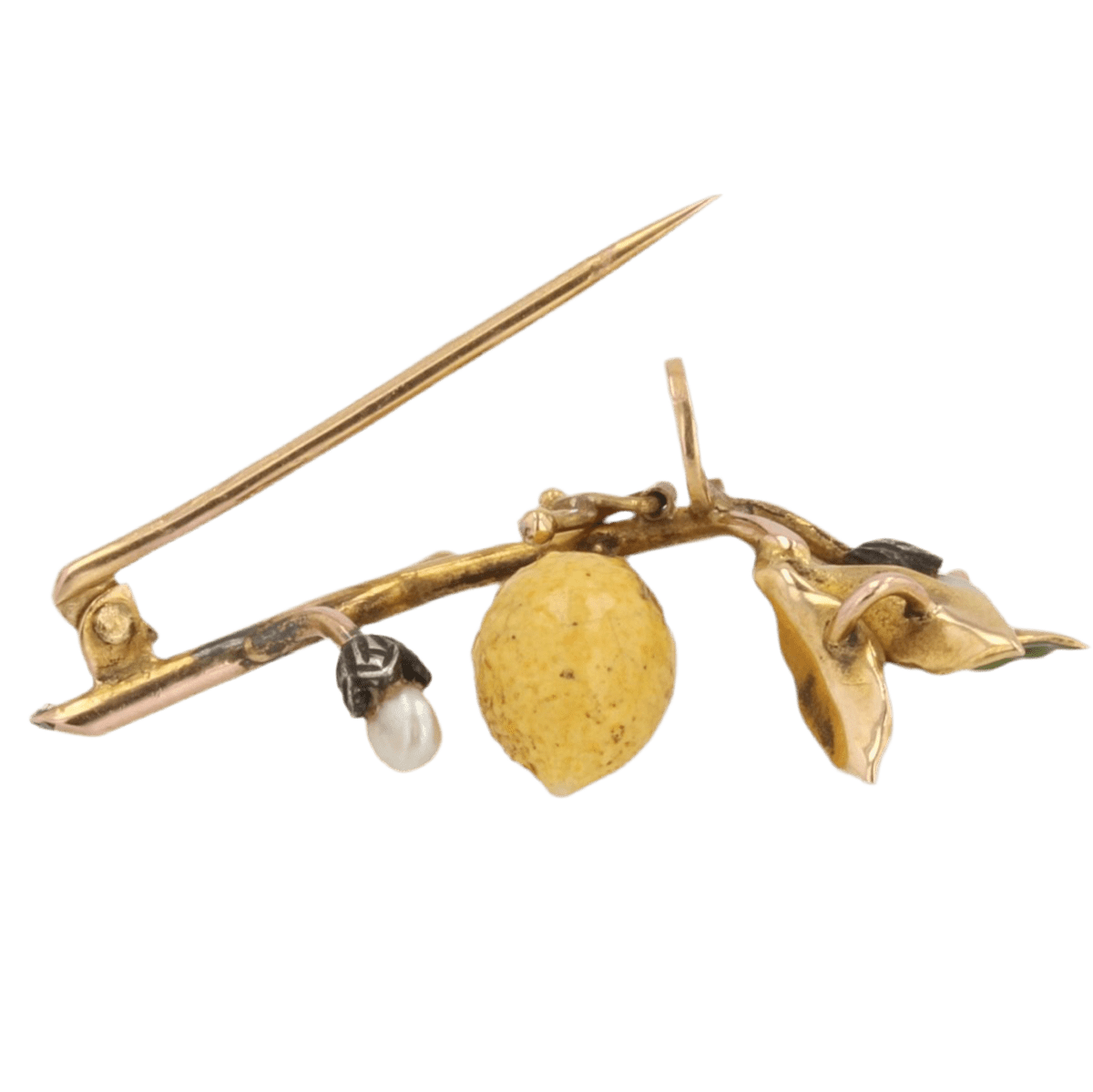 Broche Épingle en or jaune, perles et émail - Castafiore