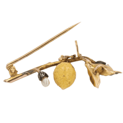 Broche Épingle en or jaune, perles et émail - Castafiore