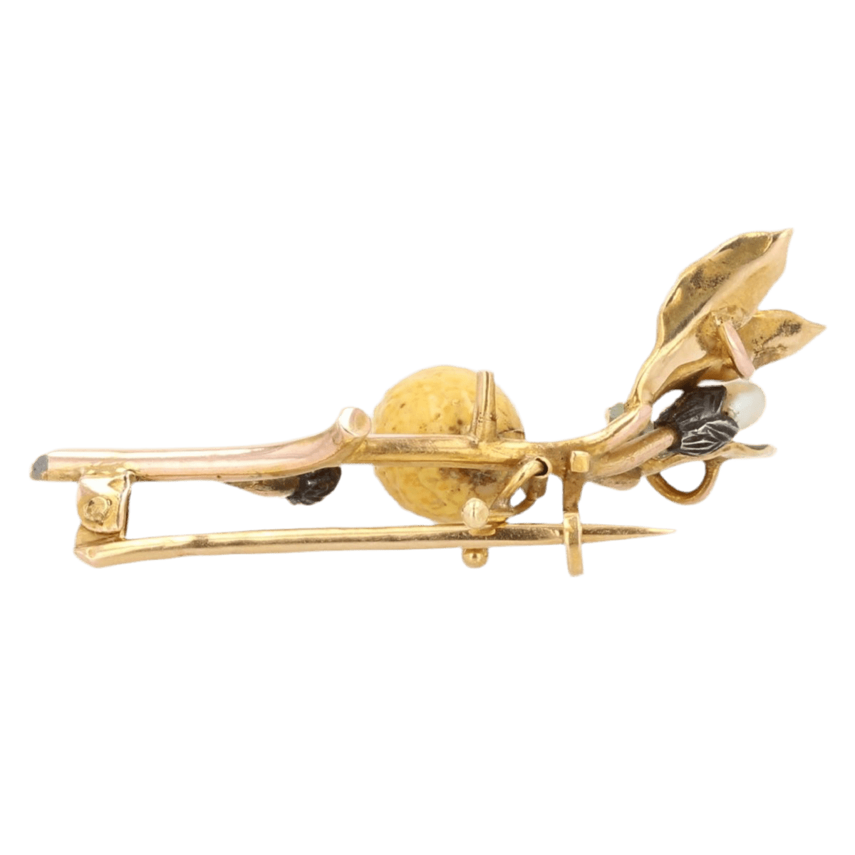 Broche Épingle en or jaune, perles et émail - Castafiore