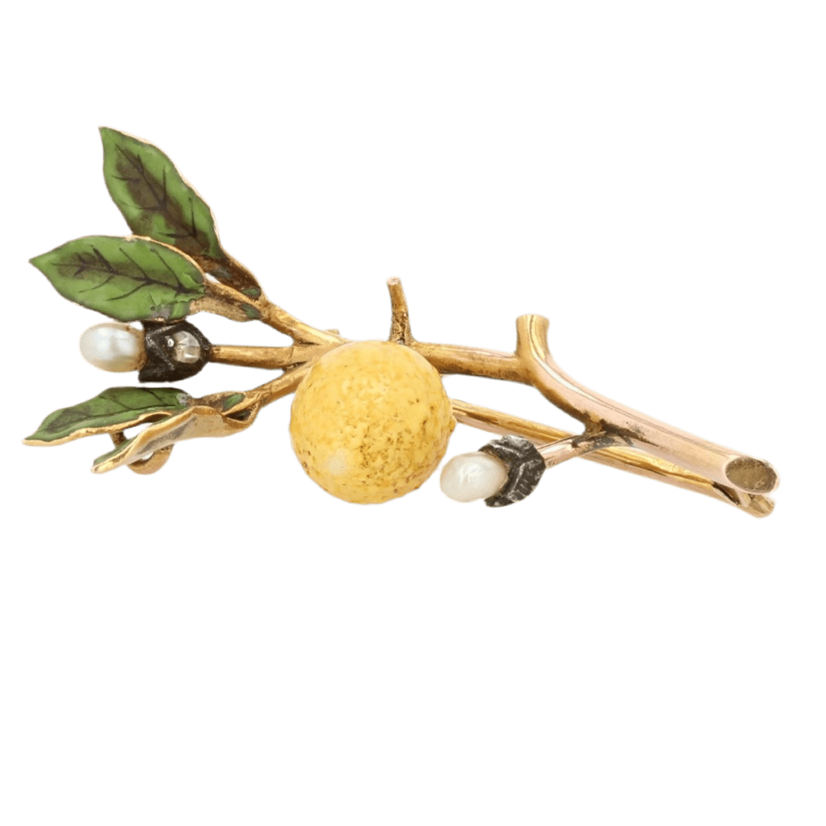 Broche Épingle en or jaune, perles et émail - Castafiore