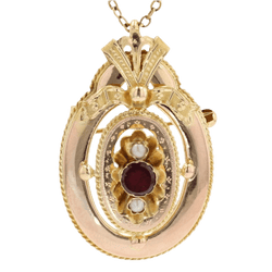 Broche Épingle en or jaune, perles et grenat - Castafiore