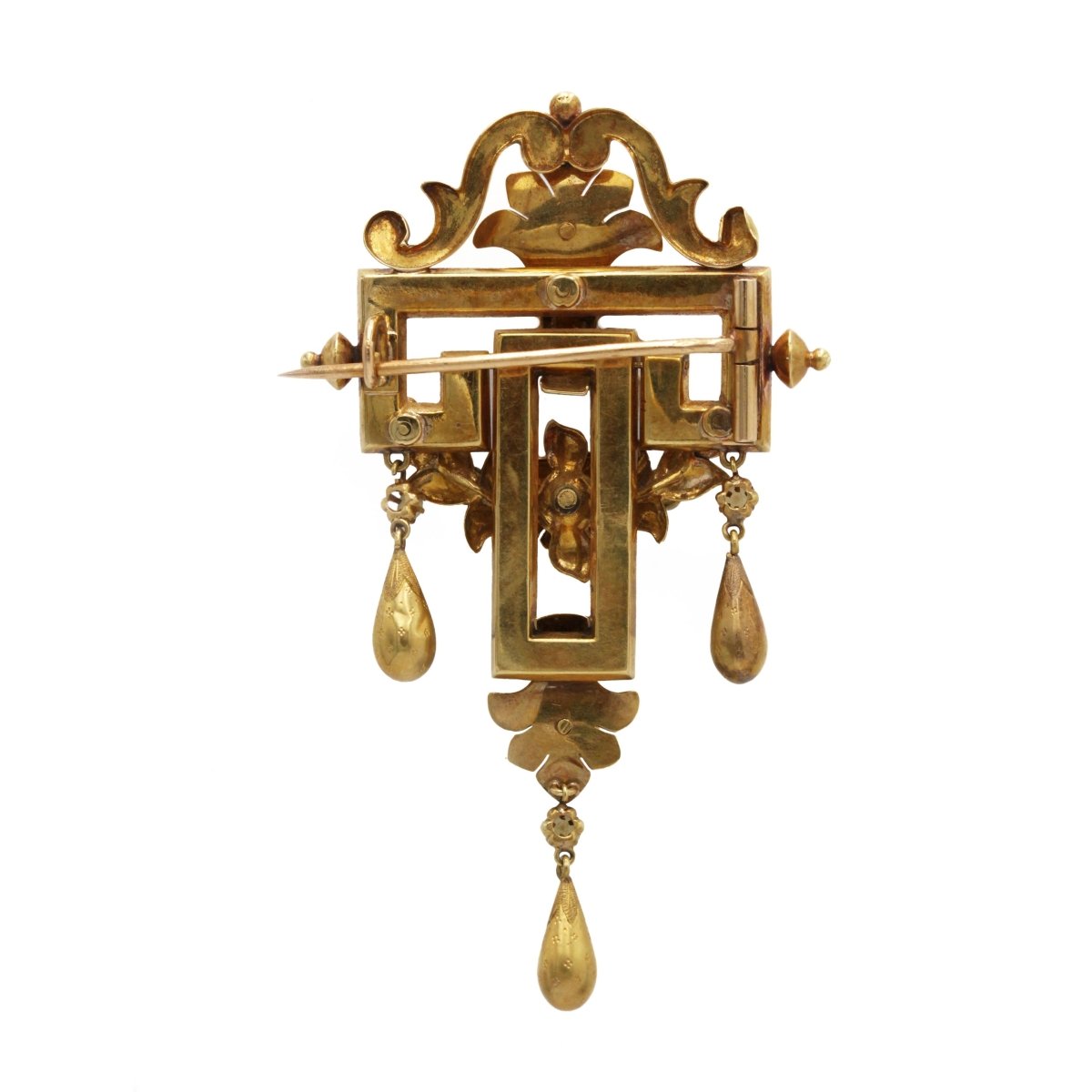 Broche Épingle en or jaune, perles et grenats - Castafiore