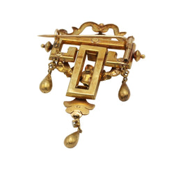 Broche Épingle en or jaune, perles et grenats - Castafiore