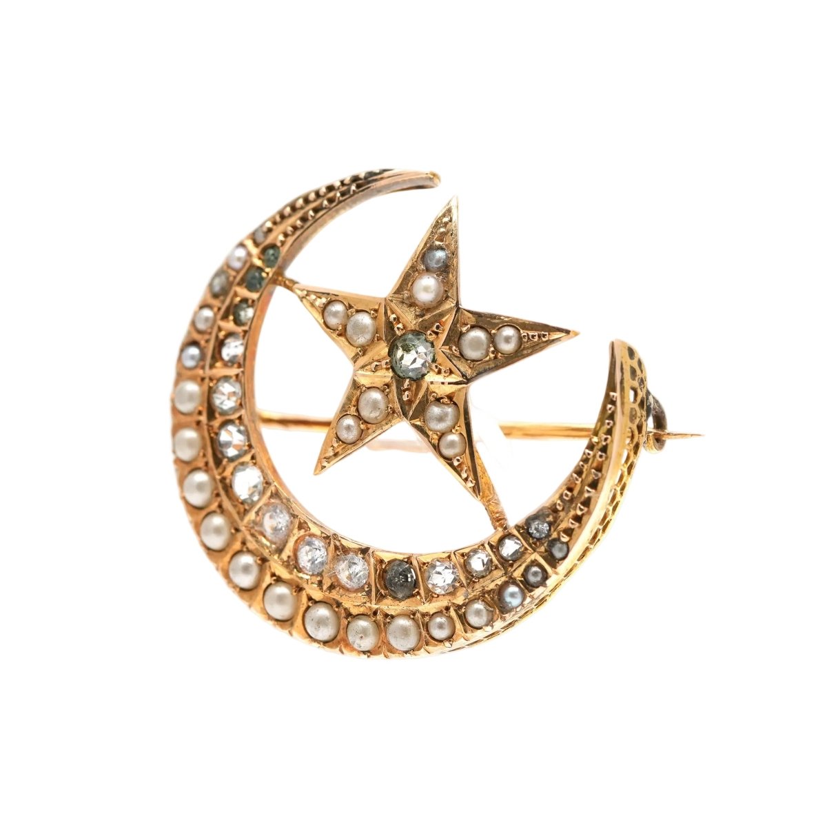 Broche Épingle en or jaune, perles et strass - Castafiore