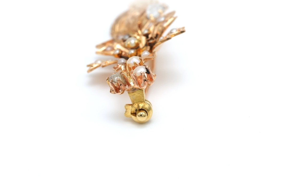 Broche Épingle en or jaune, perles et strass - Castafiore