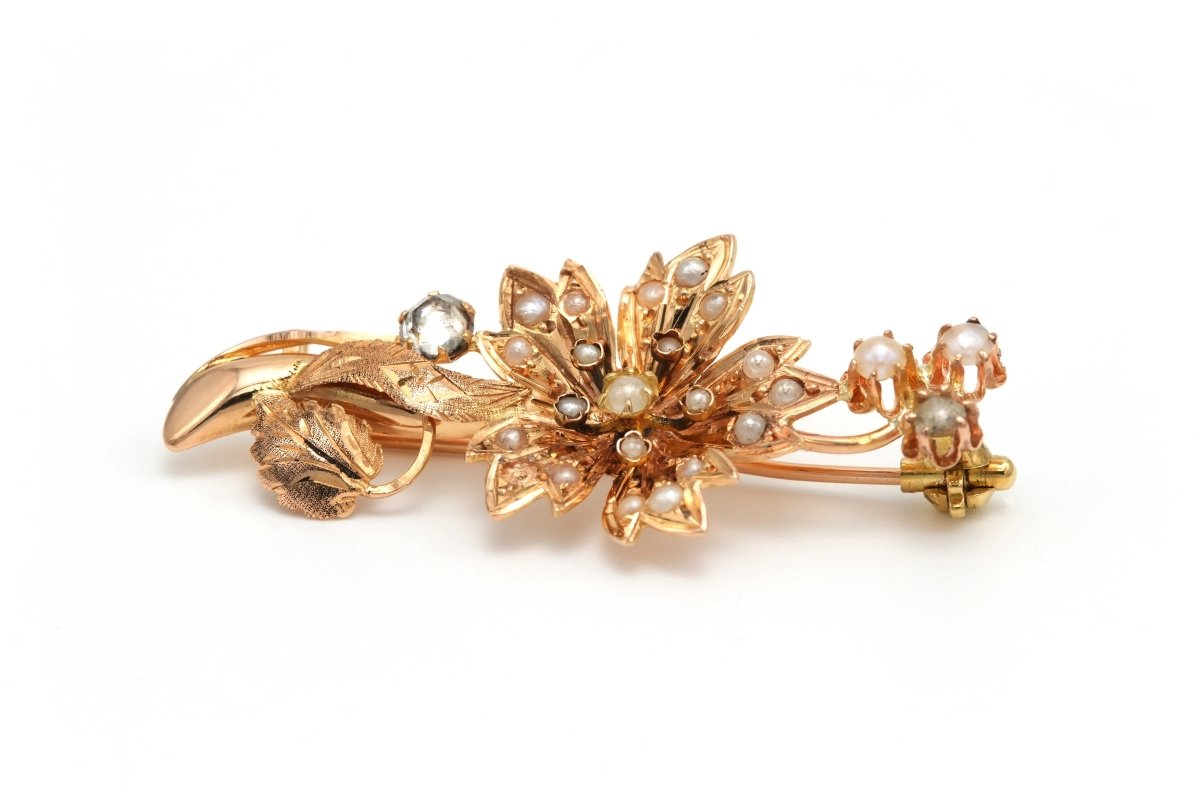 Broche Épingle en or jaune, perles et strass - Castafiore