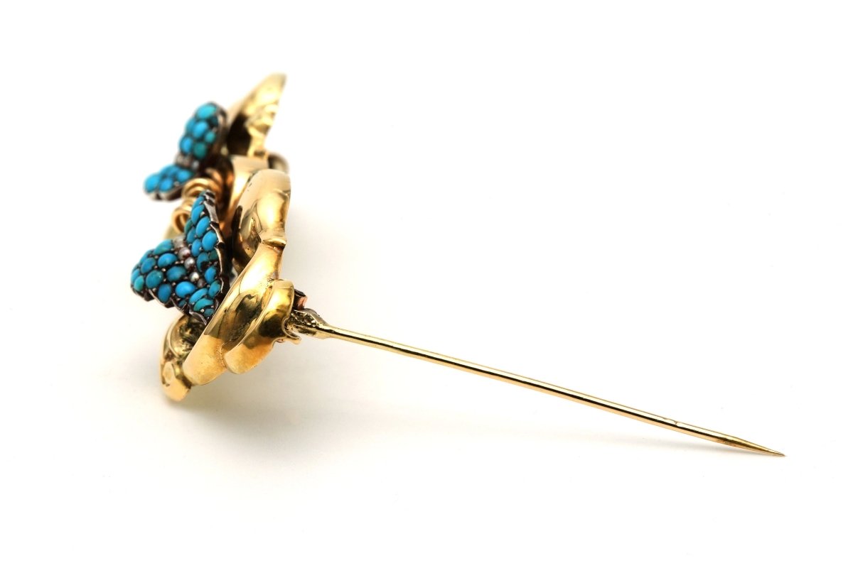 Broche Épingle en or jaune, perles et turquoises - Castafiore
