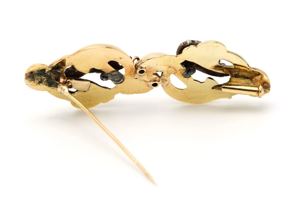 Broche Épingle en or jaune, perles et turquoises - Castafiore