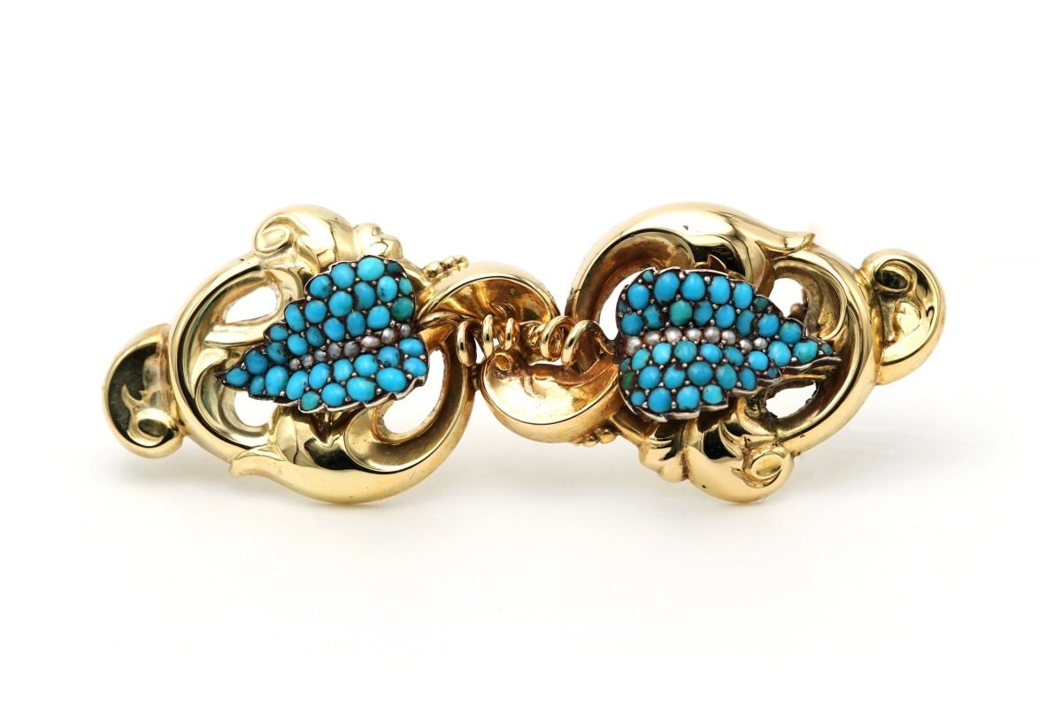 Broche Épingle en or jaune, perles et turquoises - Castafiore