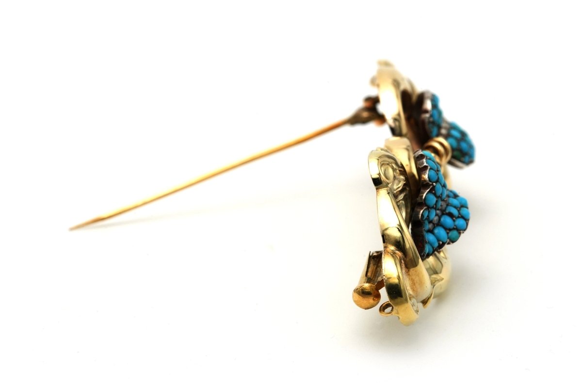 Broche Épingle en or jaune, perles et turquoises - Castafiore